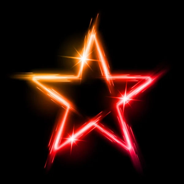 Néon brilhando estrela vermelho-laranja —  Vetores de Stock