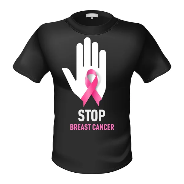 Zwart t-shirt met teken stoppen Breast Cancer — Stockvector