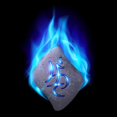 Sihirli rune mavi alev yanan