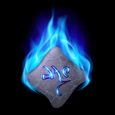 Sihirli rune mavi alev yanan