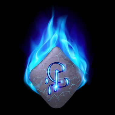 Magic rune burning in blue flame clipart