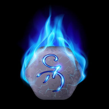 Sihirli rune mavi alev yanan