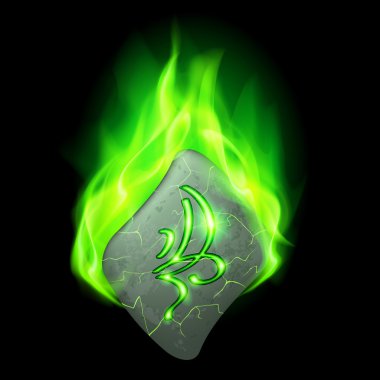 Magic rune burning in green flame clipart