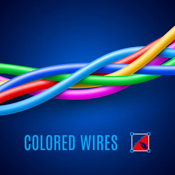 Multicolored wires on the blue background — Stock Vector