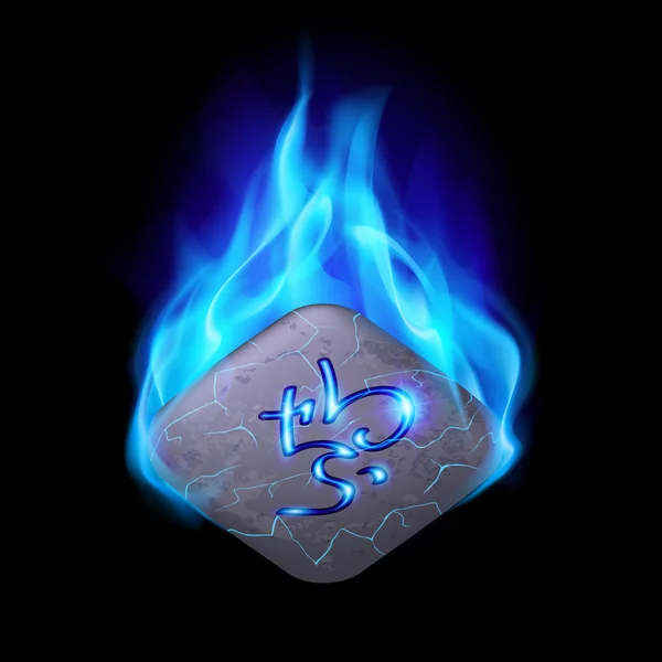 Magic rune burning in blue flame — Stock Vector