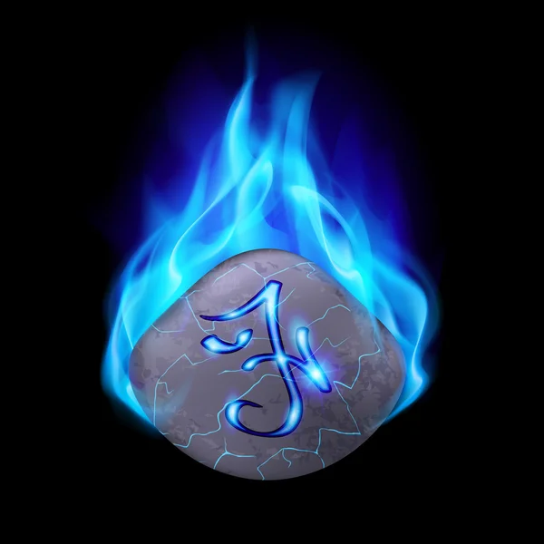 Magic rune burning in blue flame — Stock Vector