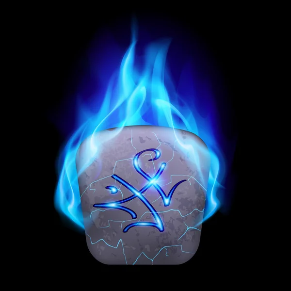 Magic rune burning in blue flame — Stock Vector