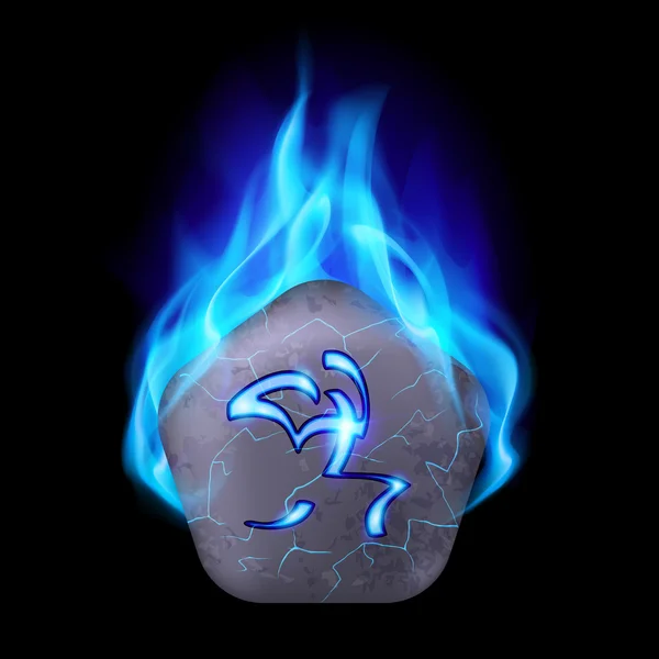 Magic rune burning in blue flame — Stock Vector