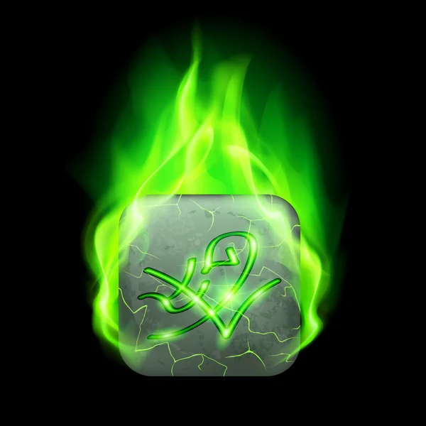 Magische Rune brennt in grüner Flamme — Stockvektor