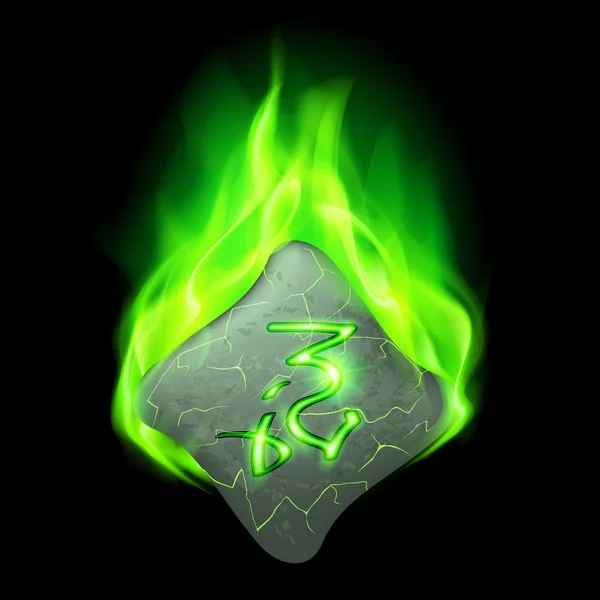 Magic rune burning in green flame — Stock Vector