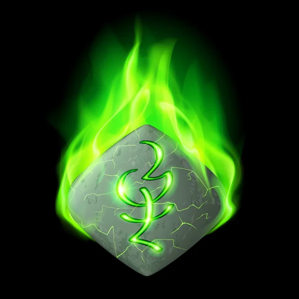 Magic rune burning in green flame — Stock Vector