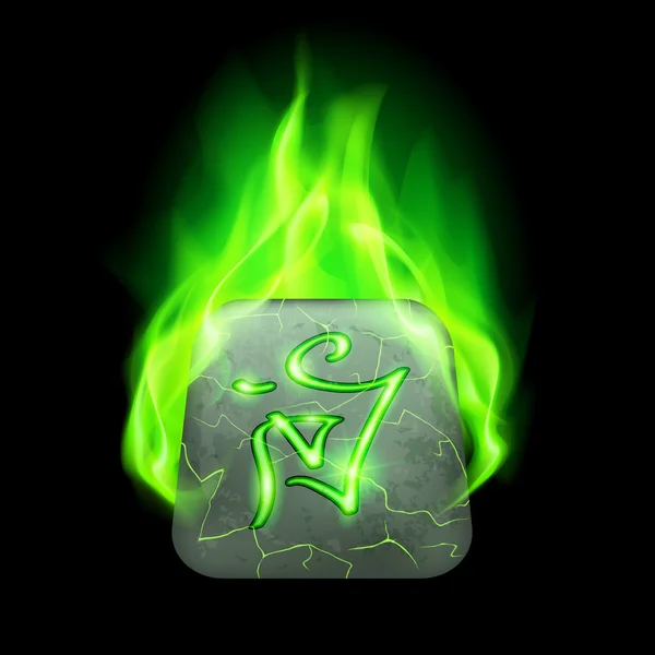 Magic rune burning in green flame — Stock Vector