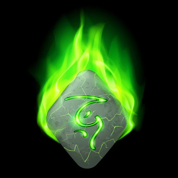 Magic rune burning in green flame — Stock Vector