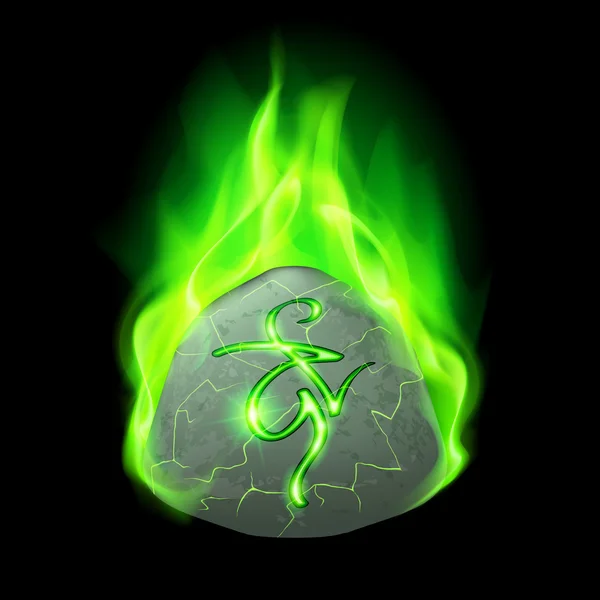 Magic rune burning in green flame — Stock Vector