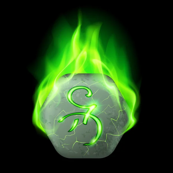 Magic rune brinnande i gröna flamma — Stock vektor