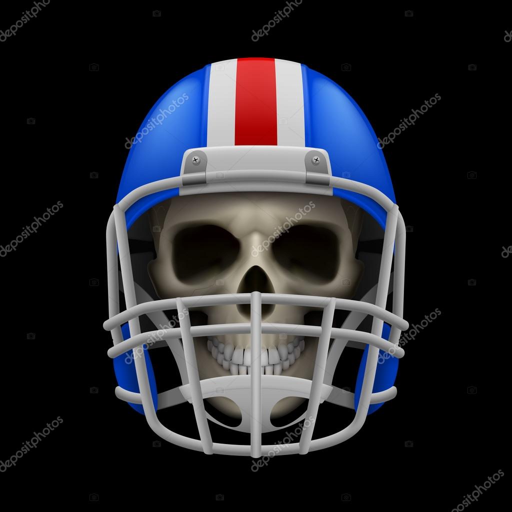 Blue football helmet with skull on a black background