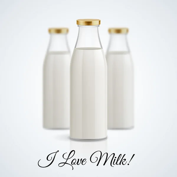 Aantal gesloten glazen flessen van melk — Stockvector