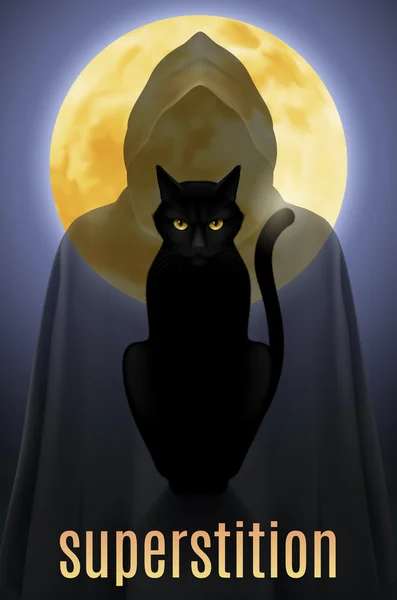 Black cat and the shadow of death — Stock Vector