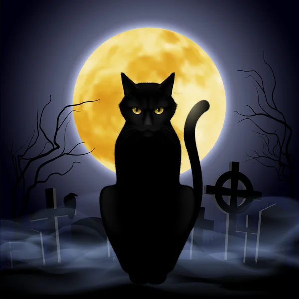 Gato negro en el cementerio — Vector de stock