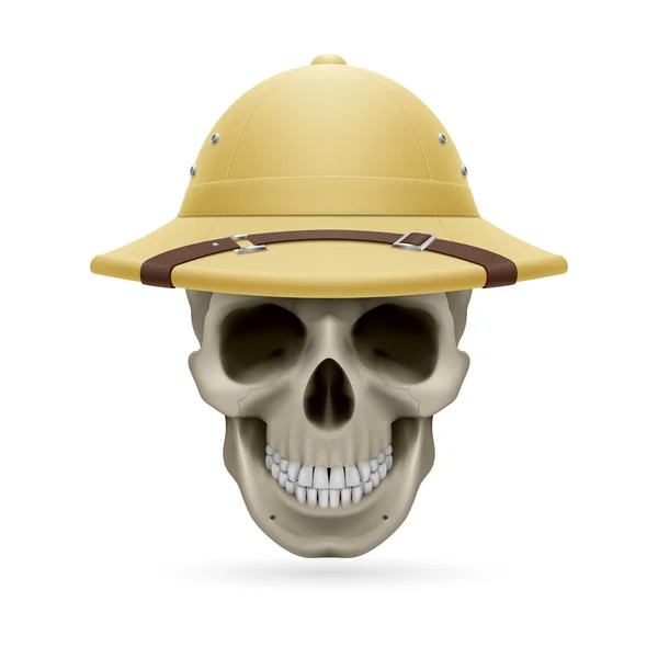 Pith helmet on skull — Stock Vector