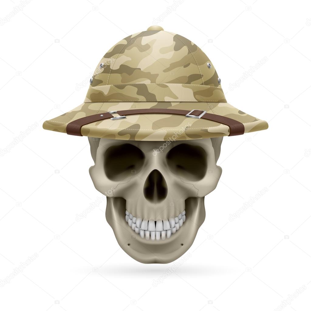 camouflage hat on skull
