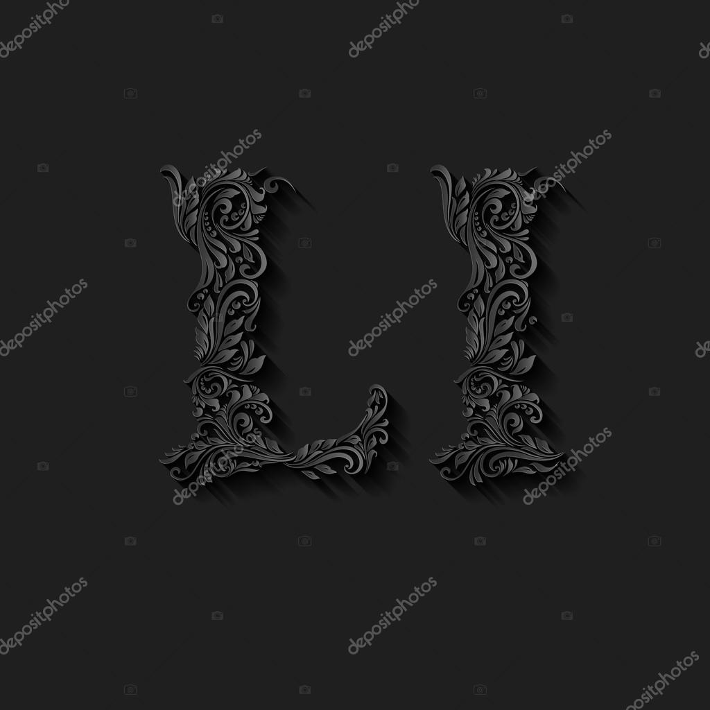Handsomely decorated letter l in upper and lower case on black