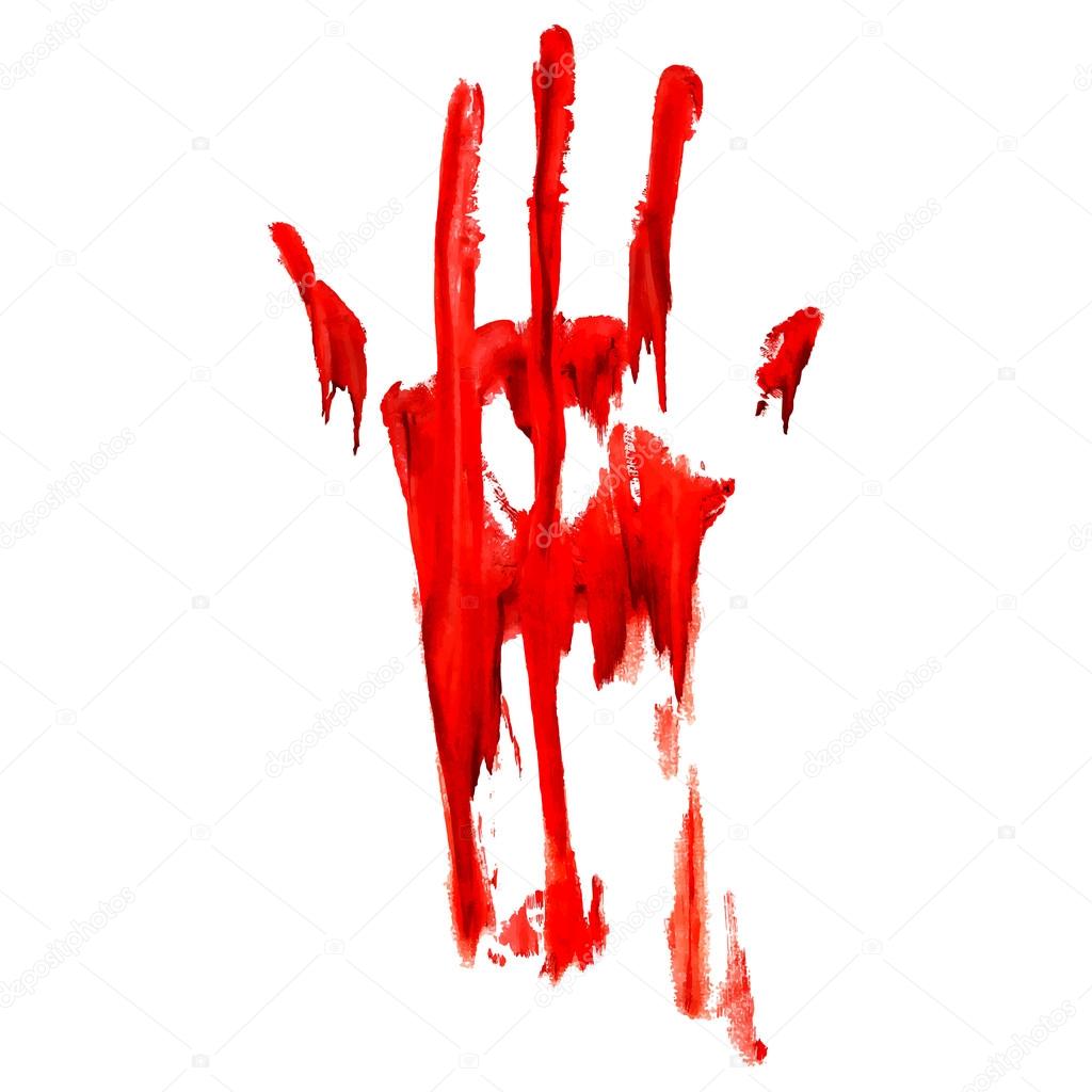 Red bloody hand print on  white background