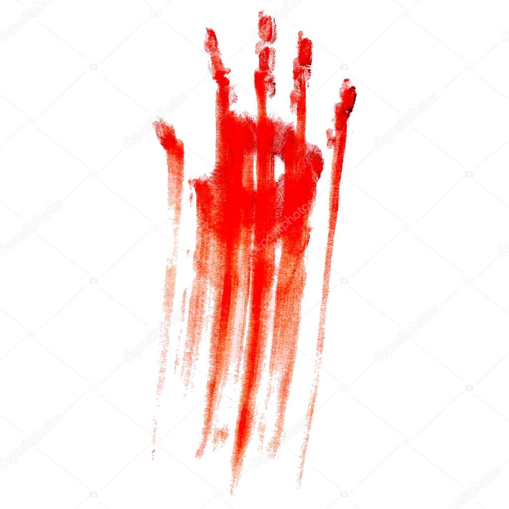 Red bloody hand print on a white background
