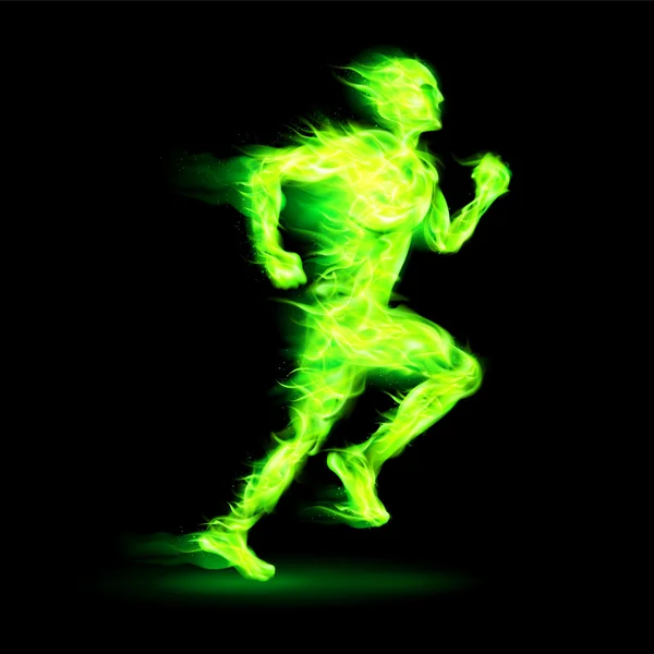 Green fiery running man — Stock Vector