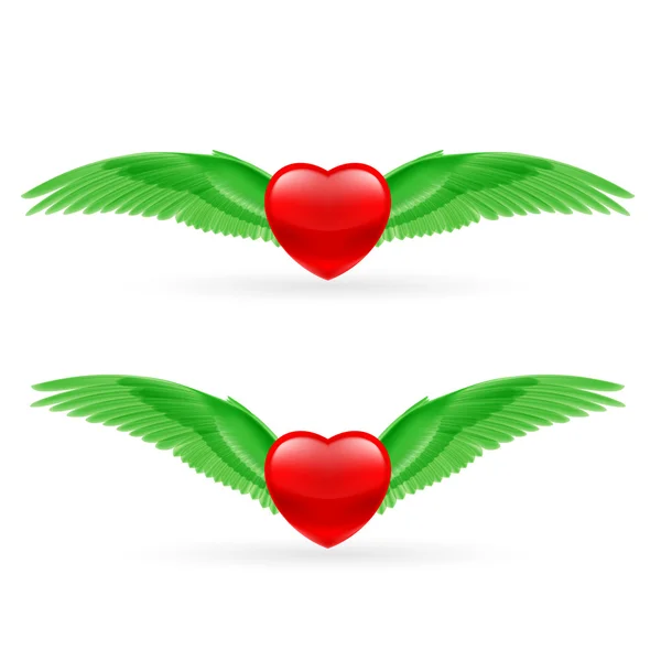 Dos corazones con alas — Vector de stock