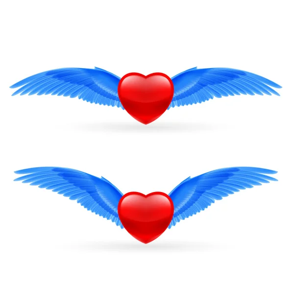 Two hearts with rwings — 스톡 벡터