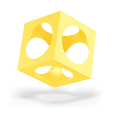 Soyut Sarı Küp 'ün Beyaz Arkaplanda Resmedilmesi. Tasarımınız için Soyut Geometrik Kare Şekilleri Model