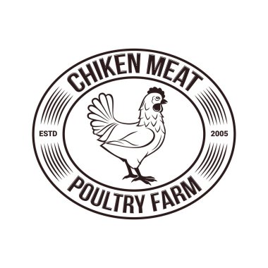 Tavuk Çiftliği Tek Krom Logosu, Klasik Premium Kalite. Taze Organik Tavuk Çiftçi Logotype ya da Rozet Tasarımı. Beyaz Arkaplanda İzole Edildi