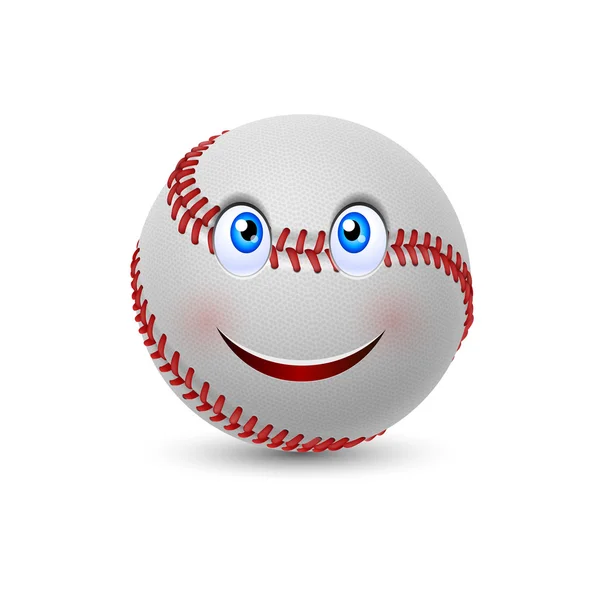 Cartoon baseball with smiling face on white background — Stock Vector