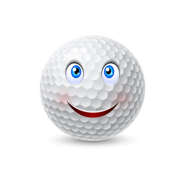 Glada leende vit golf ball tecknad figur — Stock vektor
