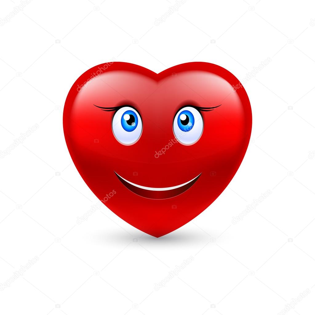 Cartoon Smiling Female Heart on white background