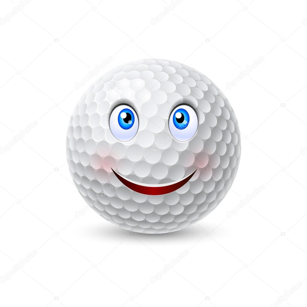 Happy smiling white golf ball cartoon character