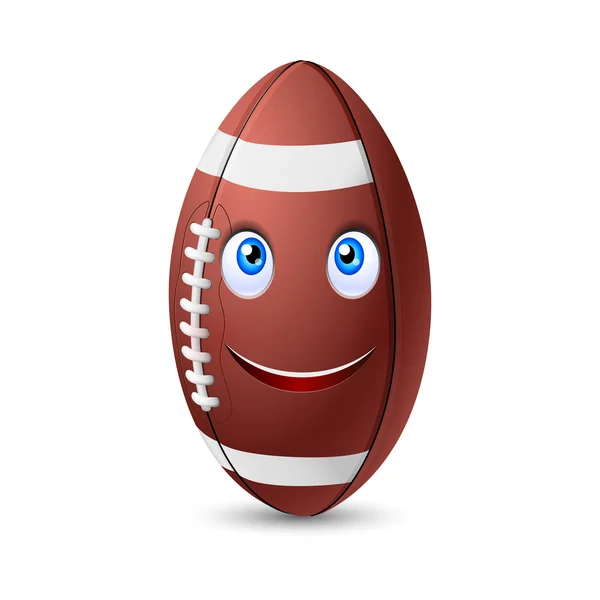 Ballon amusant en cuir marron ou ballon de rugby avec un joli visage souriant — Image vectorielle