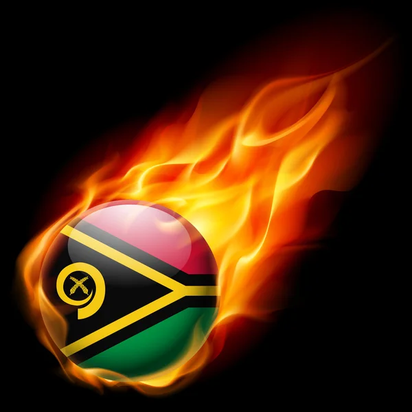 Flagge von Vanuatu als rundes Hochglanz-Symbol, das in Flammen aufgeht — Stockvektor