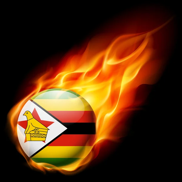 Flag of Zimbabwe as round glossy icon burning in flame — Stock Vector