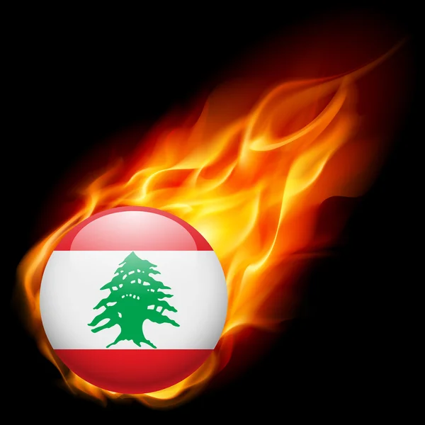 Round glossy icon of lebanon — Stock Vector