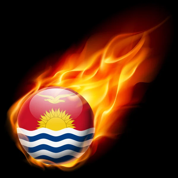 Flag of Kiribati as round glossy icon burning in flame — Stock Vector