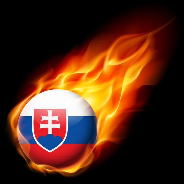Bandiera della Slovacchia come icona rotonda lucida che brucia in fiamme — Vettoriale Stock