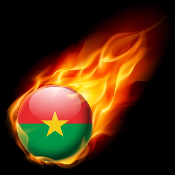 Flag of Burkina Faso as round glossy icon burning in flame — Stock Vector