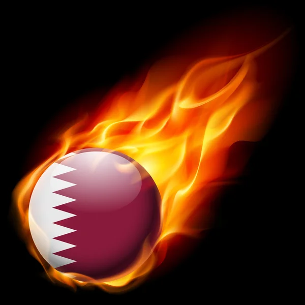 Bandiera del Qatar come icona rotonda lucida che brucia in fiamme — Vettoriale Stock