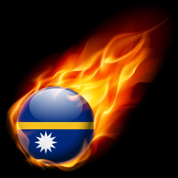 Flagge von Nauru als rundes Hochglanz-Symbol, das in Flammen aufgeht — Stockvektor