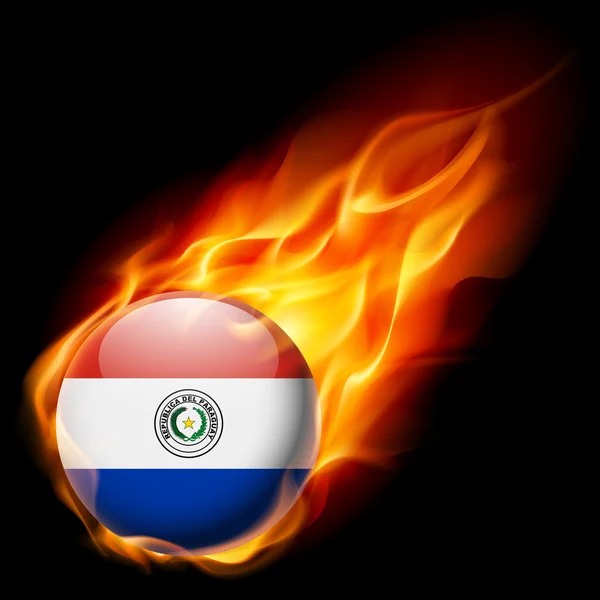 炎で燃えて丸い光沢のあるアイコンとしてパラグアイの旗 — ストックベクタ