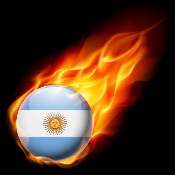 Flag of Argentina as round glossy icon burning in flame — Stock Vector
