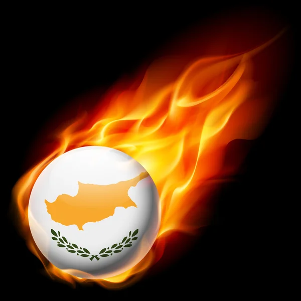 Alev içinde yanma yuvarlak parlak simge olarak Kıbrıs bayrağı — Stok Vektör