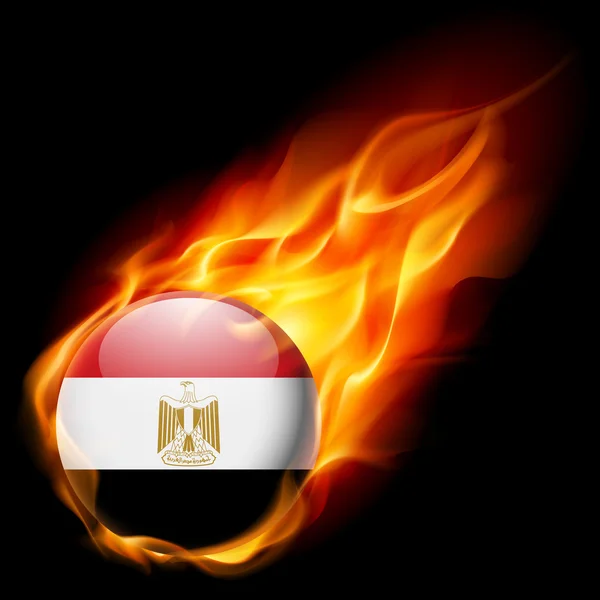 Flag of Egypt as round glossy icon burning in flame — Stock Vector